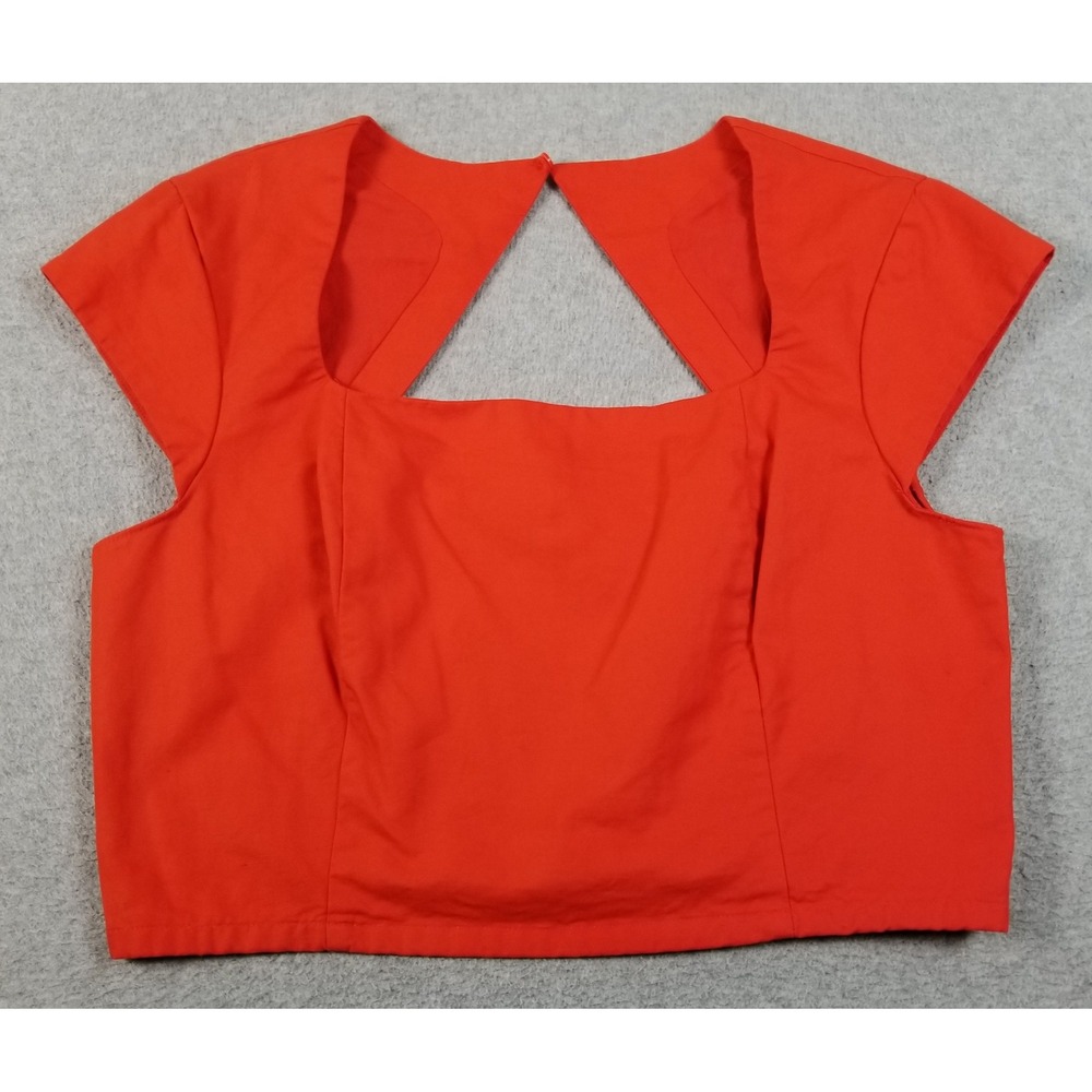 Ann Taylor Crop Top Womens 14 Orange Cut Out Back Smocked Chic Summer Vacay Fun